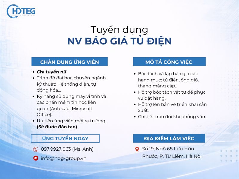 [HN] - Tuyển dụng Nhân viên báo giá tủ điện (Không yêu cầu kinh nghiệm)
