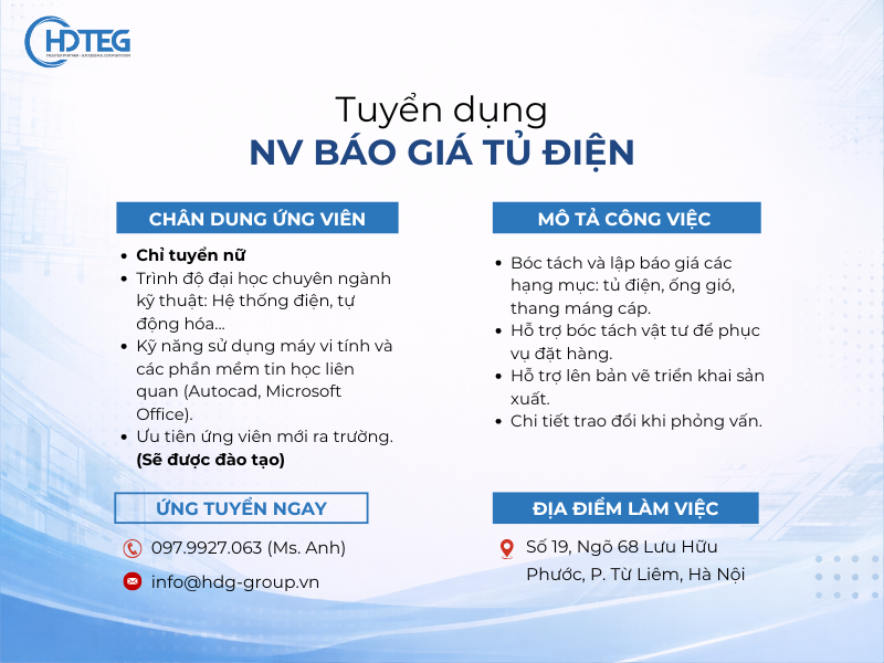[HN] - Tuyển dụng Nhân viên báo giá tủ điện (Không yêu cầu kinh nghiệm)
